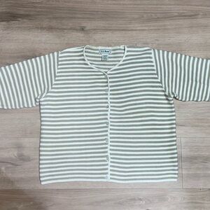 L.L. Bean 100% Cotton Women’s Medium Taupe/Cream Striped Button Up Sweater. USA